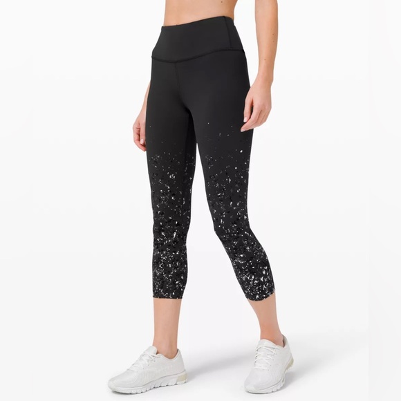 Lululemon Wunder Under Black/Silver Splatter Leggings Size 2 - Picture 1 of 7